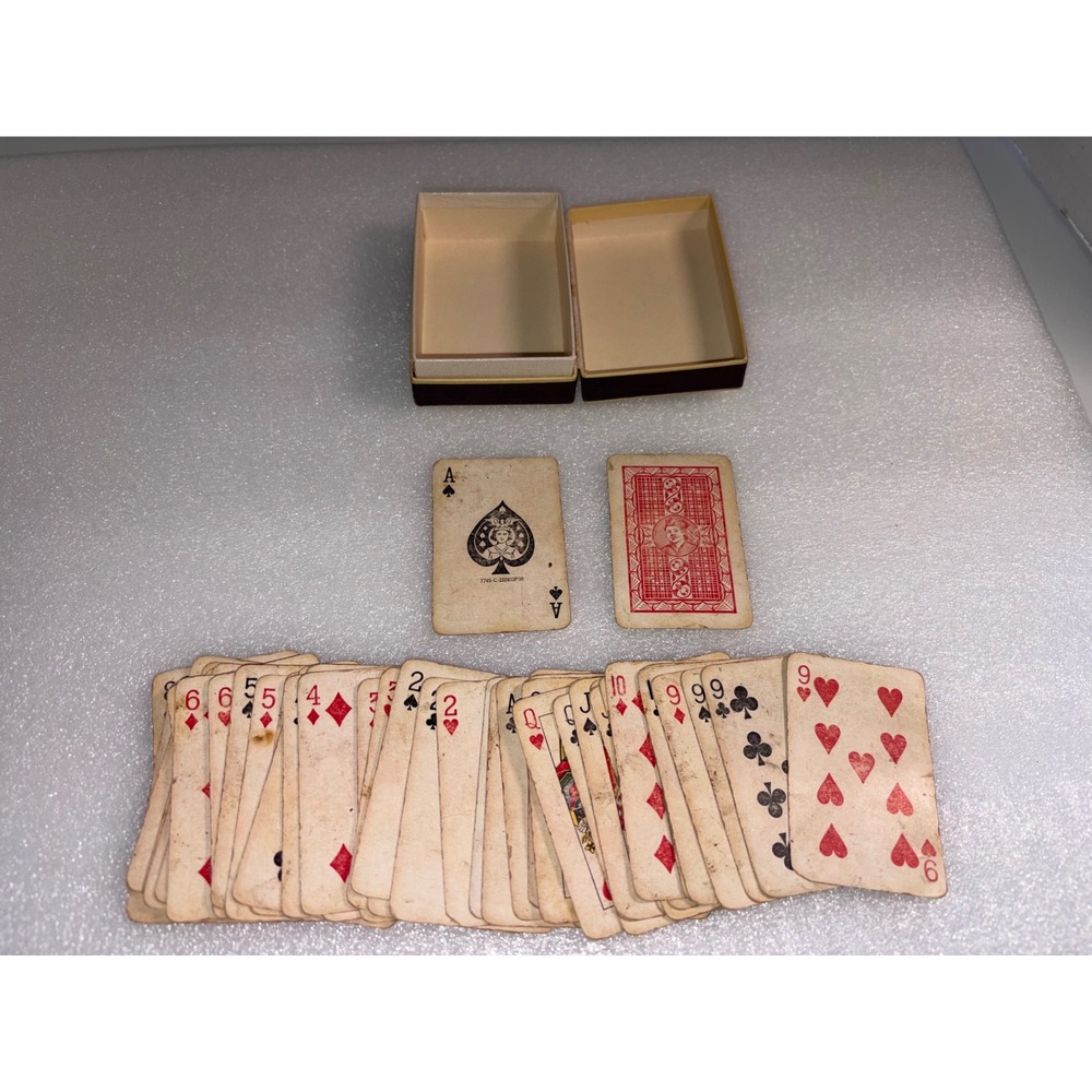Vintage Antique Miniature Playing Cards Deck with Box No Jokers